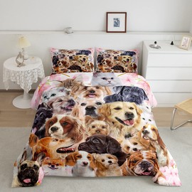 Dog and Cat Comforter Set Lover's Pet Toddler Bedding Set for Kids Boys Girls 3D Floral Animal Pink Comforter Lovely Pet Animal Decor Quilt Set Room 2Pcs Twin Size