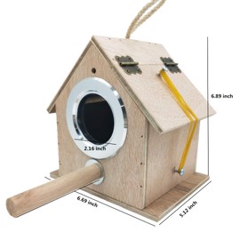 alfyng Parakeet Nest Warm Box, Bird Breeding Box, Parrot Wood House Nesting Box, Parrotlets Budgie Mating Box, Aviary Cage Box for Lovebirds, Cockatiel, with Birds Stand Perch