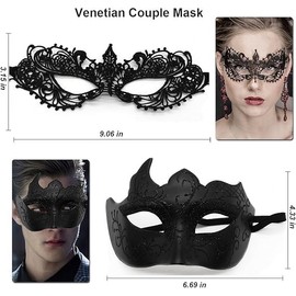 YUNHENTONG Venetian Mask Men Women 2 Pieces Masquerade Mask Mask Costume Black Lace Mask Venetian Eye Mask Carnival Mask Fancy Dress
