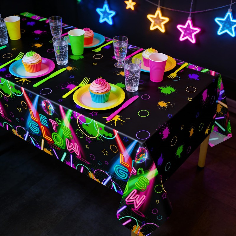 APUXXJUPA 4 Pack Glow in the Dark Tablecloths, Neon Table