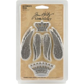 Metal Regal Adornments by Tim Holtz Idea-ology, 10 Charms per Pack, Various Sizes, Antique Nickel Finish, TH92903
