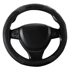 Luxury Car Steering Wheel Cover, Anti-Slip, Breathable Microfiber Leather, Heavy Duty, Thick Full Surround Cover, Sports Style, Fits 15 inch Wheels, Enhance Your Driving Experience (Black)