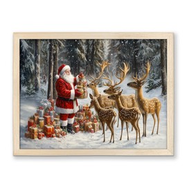 TIMUBA Christmas Framed Wall Art, Santa Claus Reindeer Pictures Holiday Wall Decor, Christmas Tree Canvas Art Prints, Winter Snow Scene Frame Painting, Woodland Artwork for Living Room Decor 20x30 In