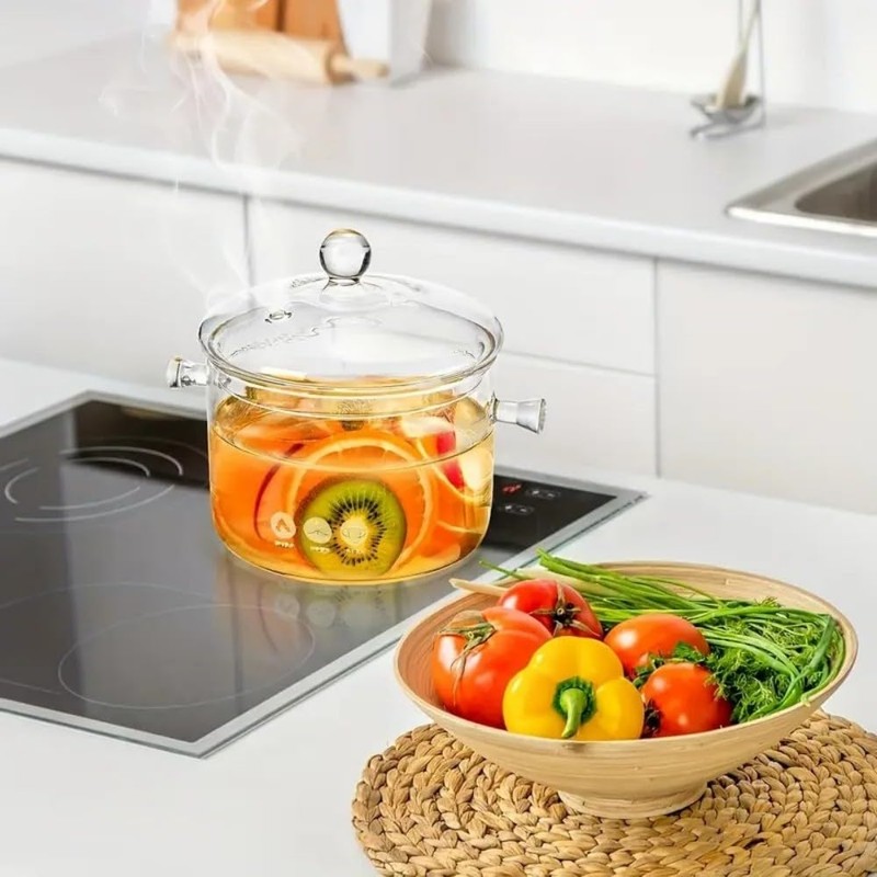 1.6L/57Fl Oz Glass Saucepan with Cover, Stovetop Cooking Pot with