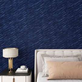 YENHOME 30"X118" Self Adhesive Blue Felt Fabric Wallpaper Peel and Stick Vintage Velvet Peel and Stick Wallpaper Textured Blue Felt Wall Paper for Bedroom Cabinet Contact Paper Velvet Flocking Liner