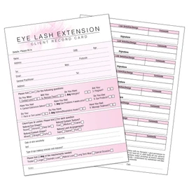 Eyelash Extension Client Record Card - Treatment Consultation Form for Mobile Therapists & Salons A6 Pack of 50 - Portrait