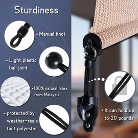 Indoor and Outdoor Sunshade Replacement Parts, Bungee kit and end Cover+2 Extension Ropes, More Durable and of Better Quality, Used for Coolaroo External Roller Blinds(Black, Bungee Kit)