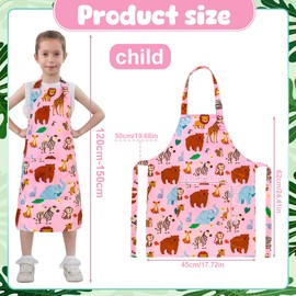 XLSXEXCL 2 Pack Kids Apron, Cute Cooking Aprons Adjustable, Funny Kids Kitchen Apron With Two Pockets, Waterproof Chef Apron Toddler Painting Baking Artist Apron for Boys and Girls (Animal Theme)