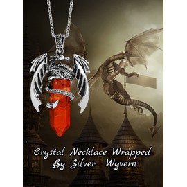 Abitoncc Dragon Necklace Hexagonal Healing Crystal Wrapped Silver Dragon Pendant Necklace Retro Spiritual Gemstone Point Natural Crystal Dragon Necklace for Men Women(Red Quartz)