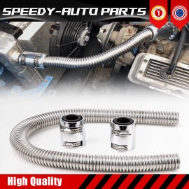 VEHITO 36in Stainless Steel Radiator (Silver) Flexible Coolant Water Hose Chrome Caps