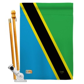 Breeze Decor HS108363-BO Tanzania World Nationality Decorative Vertical, House Flag Set 28"x 40" w/Flagpole, Multi-Color