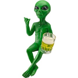 HUZHIBING Amusing and Humorous Alien Statue,Alien with Beer Glass Figurine Ledge Saver,Home Office Bar Pub Game Room Desktop Shelf Workstation Coffee Table Ornament(Green) (Alien with Beer Glass)