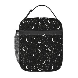 tulpock Moon Star Lunch Box Insulated Lunch Bag for Girls Boys Reusable Leakproof Cooler Portable Tote Black and White Lunchbox for Work Office Travel Picnic