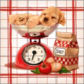 Artwork On Tile Tile Mural Backsplash Cazenave Ceramic Country Flour Kitchen Art MC2-003b - 12" x 12" on 6" tiles