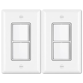BESTTEN 2 Pack Double Rocker Light Switch, Single Pole Combination Interrupter, 15A 120V, Dual Control Paddle Rockers, in-Wall On/Off Switch, Wall Plate Included, White, UL Listed