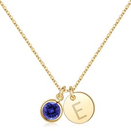 Hidepoo Initial Disc Necklaces for Women, Disc Initial E Necklace Tanzanite Birthstone Necklace 14K Gold Plated Disc Initial Birthstone Necklace December Birthstone Jewelry for Women