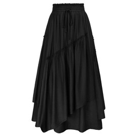 SCARLET DARKNESS Women's Maxi Irregular Swing Renaissance Drawstring High Waist Skirt Black S