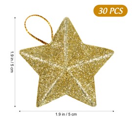 MAGICLULU 30 Pcs Mini Gold Glitter Star Hanging Ornaments Five Pointed Star Decoration for Christmas Tree Hanging