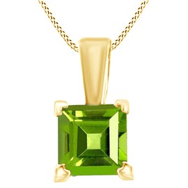 AFFY Princess Shape Solitaire Simulated Peridot Pendant Necklace in 14k Gold Over Sterling Silver (0.25 Cttw)