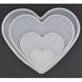 4Set Love Heart Shape Epoxy Mold Size 18cm, 15cm, 10cm, 5.2cm DIY Resin Heart Casting Silicone Mold