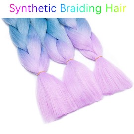 24 Pieces Braiding Hair Extensions Synthetic Hair Braiding Crochet Twist Braids Hairpieces Ombre Jumbo Synthetic Braids Hair Purple-Lake Blue-Light Purple 3 Bundle