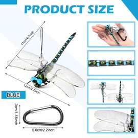Dragonfly Hat Clip Realistic Simulated Dragonfly with Hook Clip Attach to Backpack Hat for Indoor Yard Garden Plant Decor(Blue,1pcs)