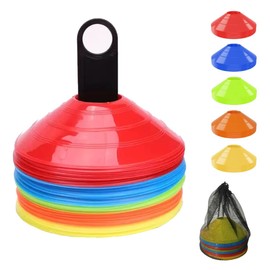 Cyancld Football Cones Marker 50Pcs Agility Disc Multisport Sport Marking Training Cones with Carry Bag for Kids Football Practice, Sports, Games, Home