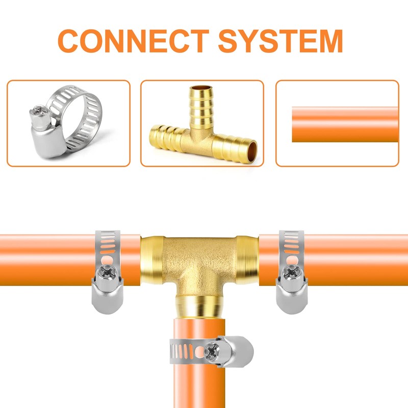GASHER 5 pcs Brass Hose Barb Tee, 3-Way Tee Hose