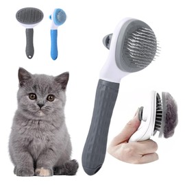 Cat and Dog Brush for Shedding - Grooming Comb for Kitten Puppy Massage - Removes Mats, Tangles and Loose Fur - for Long or Short Haired Indoor Pets (Gray and Blue)