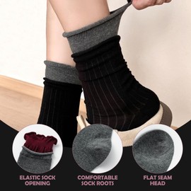 Gaoso Women's Calf Socks 4-Pack Ruffle Design Cute Vintage Aesthetic Crew Socks (Black/White/Gray/Brown) Breathable Knit Double Ribbed Cuffs