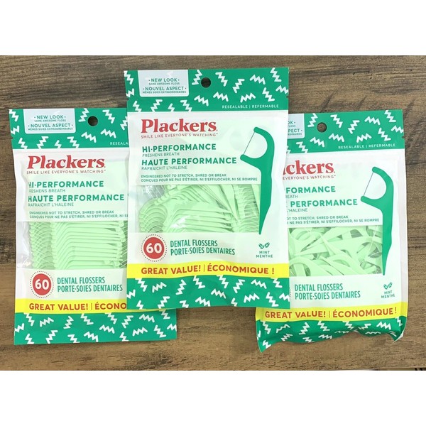 Plackers Mint Dental Floss Tooth Pick Oral Flossers 3Pack of 180 count total