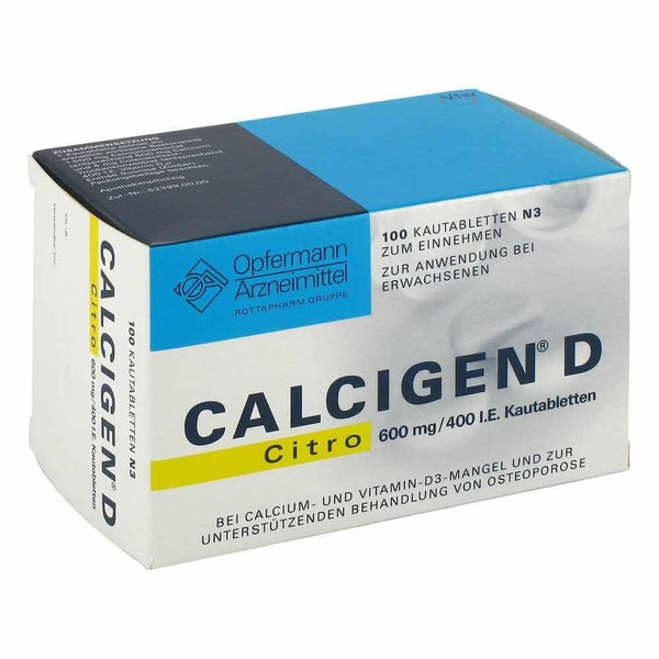 CALCIGEN D Citro 600 mg/400 IU Chewable Tablets Pack of 100