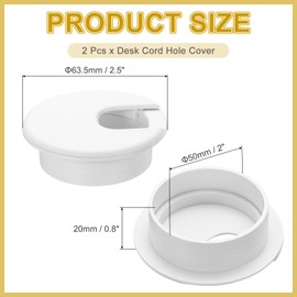 sourcing map 2 Pcs Desk Hole Grommet 2 Inch(50mm), ABS Plastic Round Desk Hole Cover Wire Cable Cord Organizer for Home Office Computer Table Cables, White