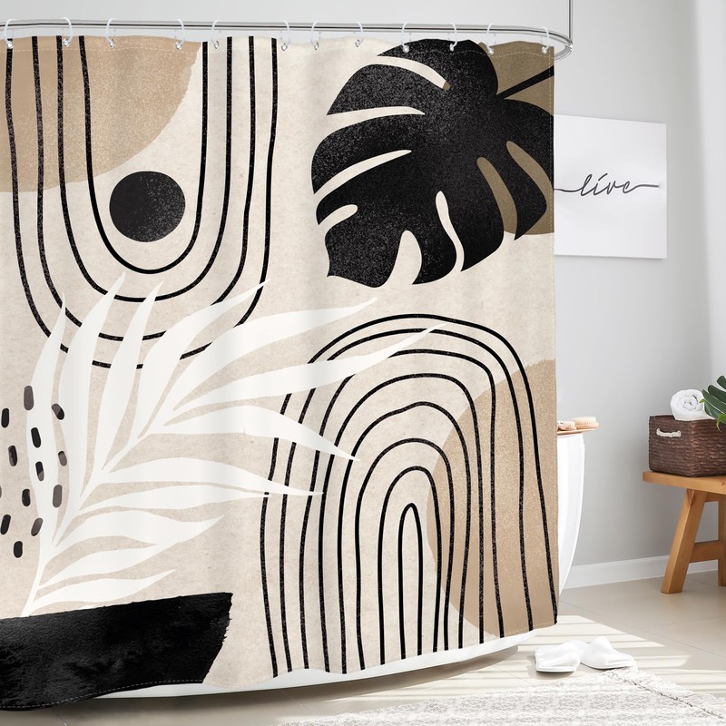 Glawry Boho Black Brown Beige Shower Curtain Extra Long Modern