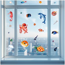 Yabaduu Window Stickers 3 x DIN A4 Sheets Window Film Sticker for Children Bathroom Children's Room Living Room Sticker Waterproof Y076 (03 Sea Creatures)