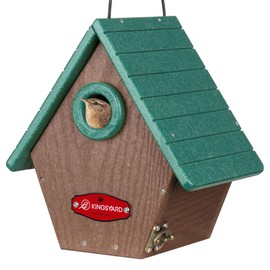 Kingsyard Recycled Plastic Bird House for Outdoors - Hanging Nesting Box with Predator Guard & Air Vents for Wren Finch Chickadee, Green