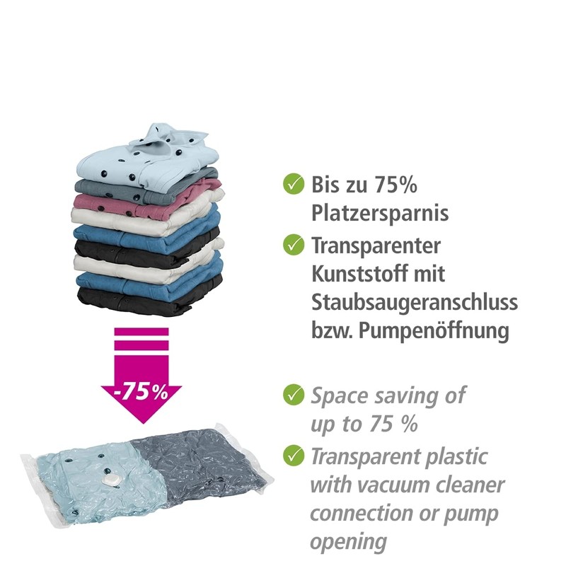 Wenko Vacuum Bags Travel Set of 6 Clear Polythene, 9.5
