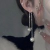 Long Tassel Pearl Dangle Earrings Dainty Rhinestone Tassel Earrings Pearl