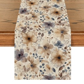 Poppy Floral 210 GSM Spring Table Runner, Seasonal Summer Fall Kitchen Dining Table Decoration for Home Party Decor 13x120 Inch