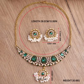FDEETY Jewellery Set for Women Tassels Vintage Rhinestone Jewellery Set with Earrings Necklace Hypoallergenic Ethnic Gemstone Jewellery Gift, Metal
