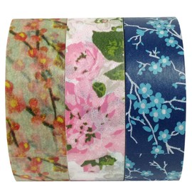 Wrapables Spring Bloom Japanese Washi Masking Tape (Set of 3), 10M L x 15mm W