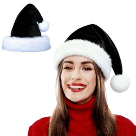 Zhzrche Santa Hat for Adults,Christmas Hat, Xmas Holiday Hat Comfort Velvet for New Year Festive Party Supplies (Black)