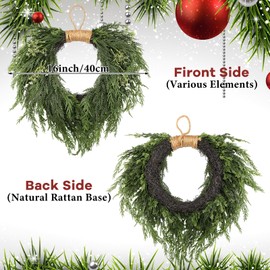 Christmas Norfolk Pine Wreath 16 Inch Christmas Wreath for Front Door Artificial Greenery Faux Cedar Wreaths for Xmas Decor Door Window Mantle Wall Outdoor Indoor Decorations
