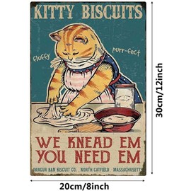 Kitty Biscuits We Knead Em You Need Em Vintage Aluminum Metal Sign Fluffy Cute Cat Iron Painting Retro Signs for Home Coffee Kitchen Outdoor Wall Decor 8x12 Inch