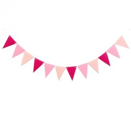 Pink triangular flag banner.Pink tied garlands.12 triangular flags per banner,felt banner for birthday party wedding decoration (2.5m)