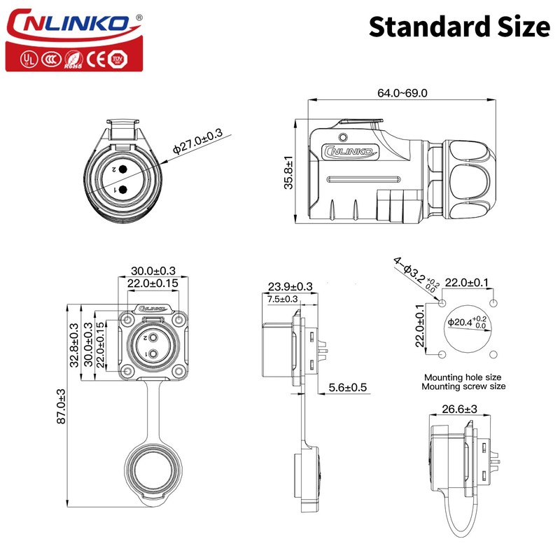 CNLINKO LP-20 Industrial Waterproof Connector IP68 Circular Connector Quick Plugging