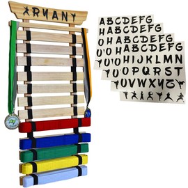 Victory Martial Arts 12 Belt Taekwondo Belt Display Rack with Stickers, Pine (12 Belt)