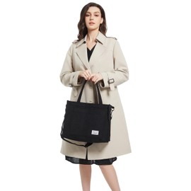 BROADREAM Women's Corduroy Shoulder Bag with Zip Casual Aesthetic Handbag Shoulder Bag Tote Crossbody Bag Removable Shoulder Strap Shopper for School Work Everyday, L-black, Retro