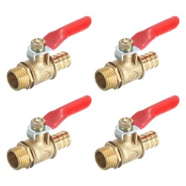 sourcing map 2Pcs Brass Water Mini Ball Valve Shut Off Switch, G1/4" Male x 3/8" Hose Barb, 180 Degree Operation Handle, Brass Valve