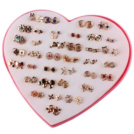 POFET 36 Pairs Stud Earrings with Heart Shaped Gift Box, Hypoallergenic Earrings for Girls and Women, Colorful Stud Earrings Jewelry Set, Multiple Sizes and Patterns PAB12255